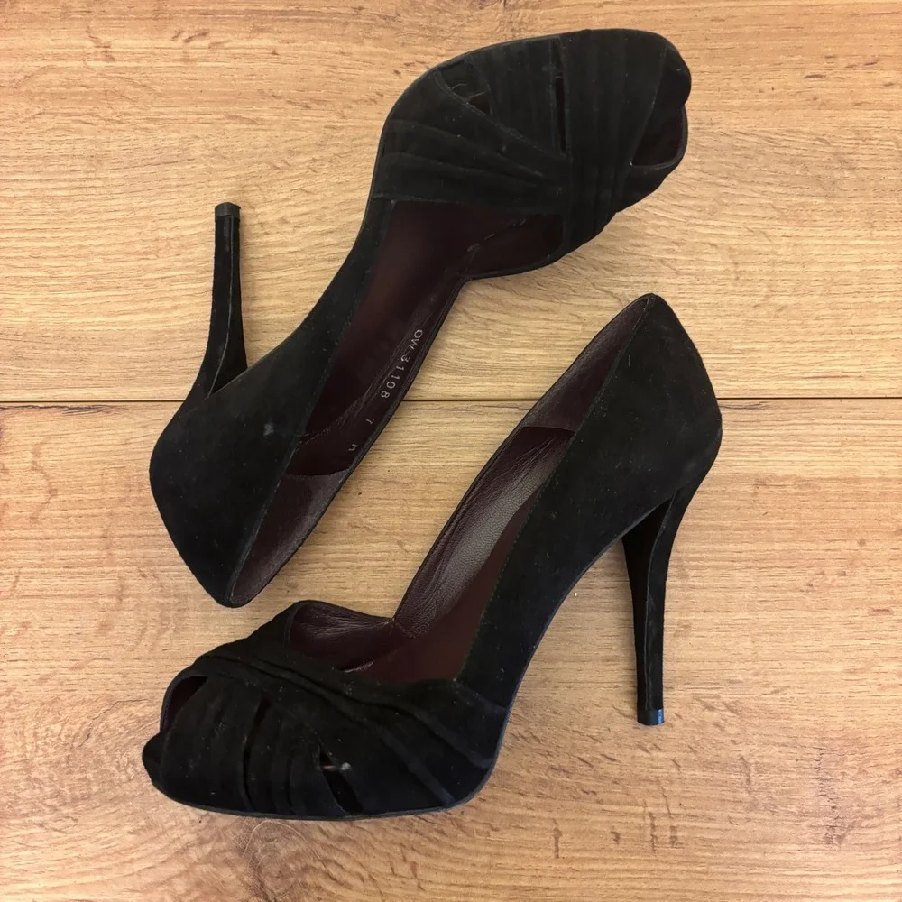 STUART WEITZMAN Suede D'Orsay Peep Toe Pumps Black Women Size 7 Formal‎ Stiletto